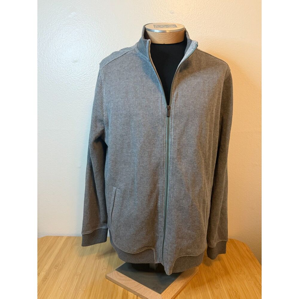 Carbon2Cobalt Elements Full Zip Ribbed Knit Cardigan Sweater Jacket Grey Men XL